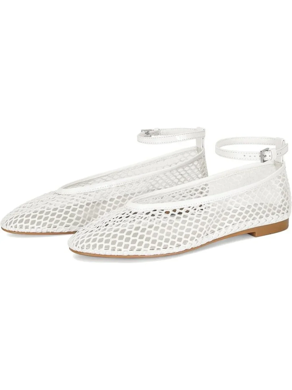 Women's White Mesh Ballet Flats Round Toe Buckle Strap Comfy Casual Shoes